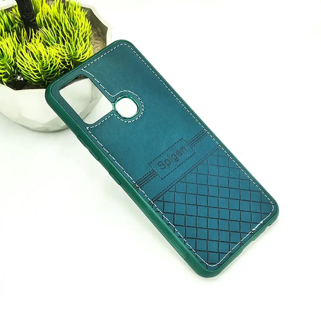 Infinix Hot 10 Luxury Spigen Logo Leather Back Case (Green)