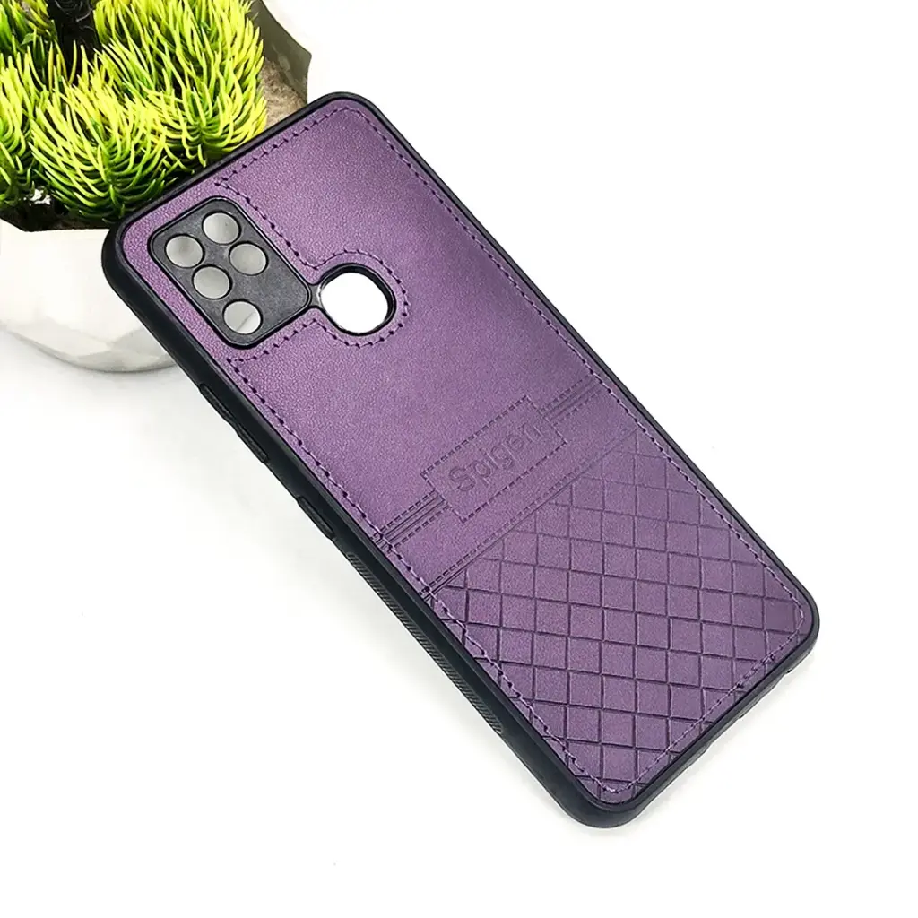 Infinix Hot 10 Luxury Spigen Logo Leather Back Case (Purple)