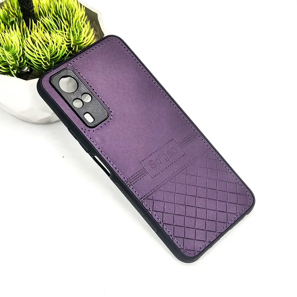 Vivo Y51S/Y53S/Y31 2020 Luxury Spigen Logo Leather Back Case (Purple)