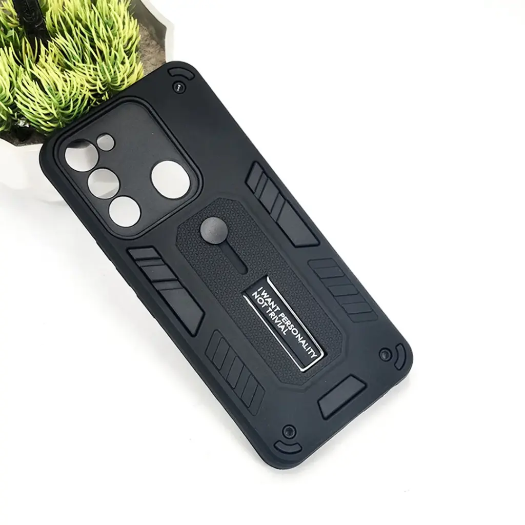 [PO39BTSPRK8C-4-2] Tecno Spark 8C|Spark 9|Spark Go 2022 Armour Strip & Stand Back Case (Black)