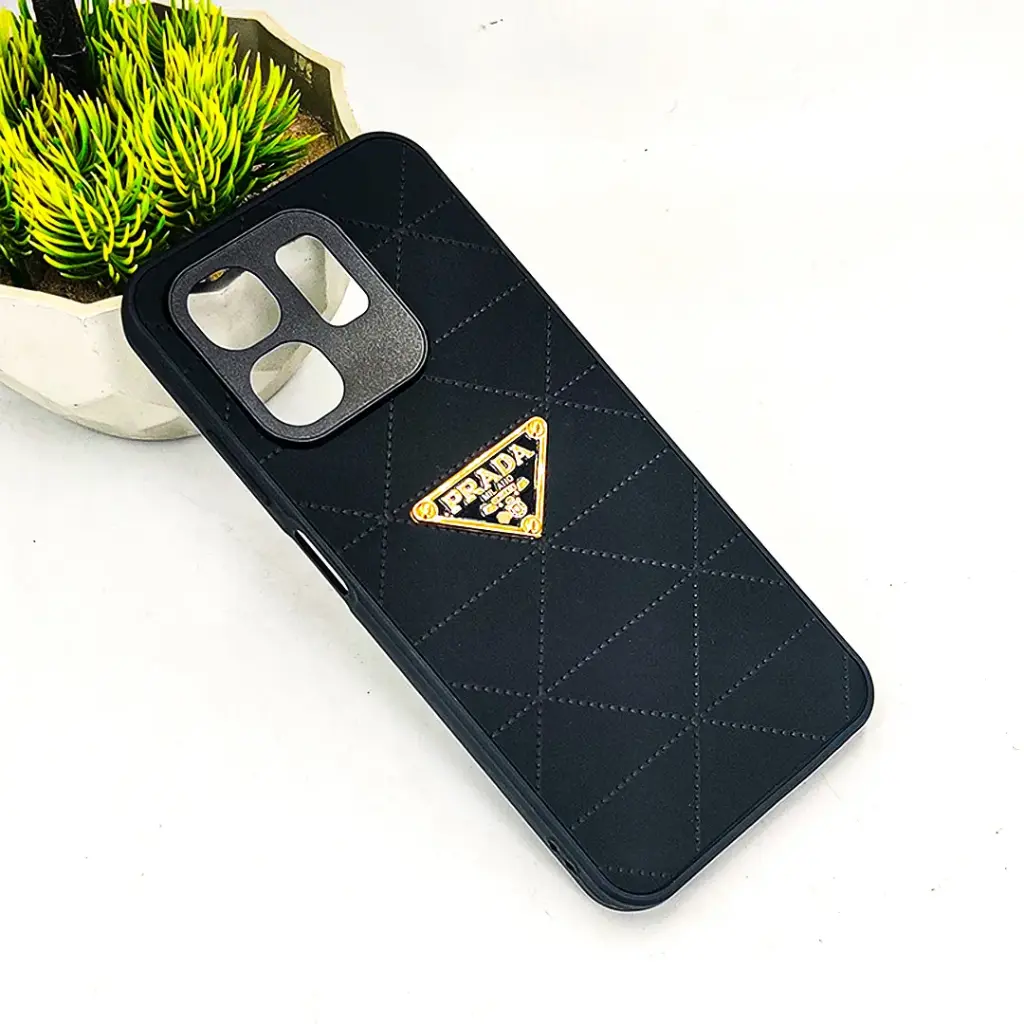 Infinix HOT 50i|Smart 9|Smart 9 HD PRADA Logo Leather Texture Mobile Back Case (Black)