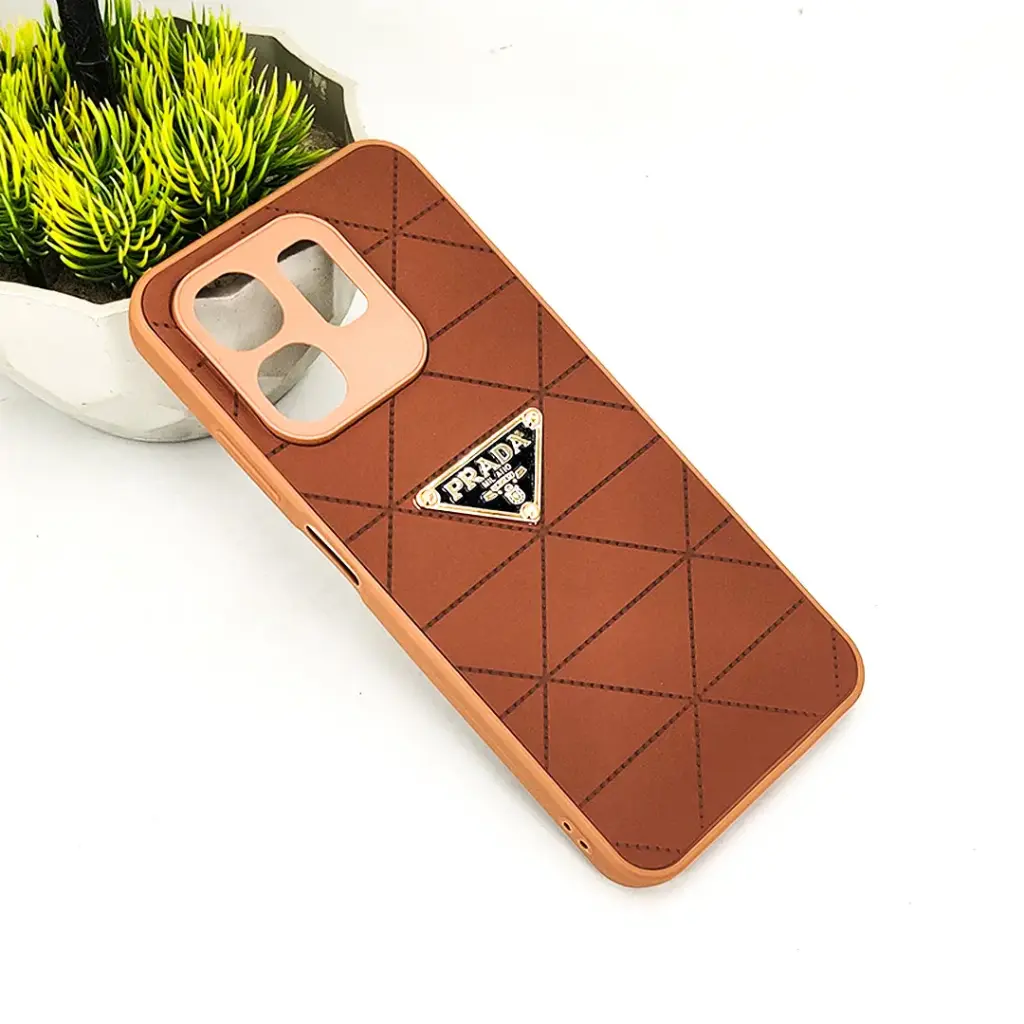 Infinix HOT 50i|Smart 9|Smart 9 HD PRADA Logo Leather Texture Mobile Back Case (Dark Brown)