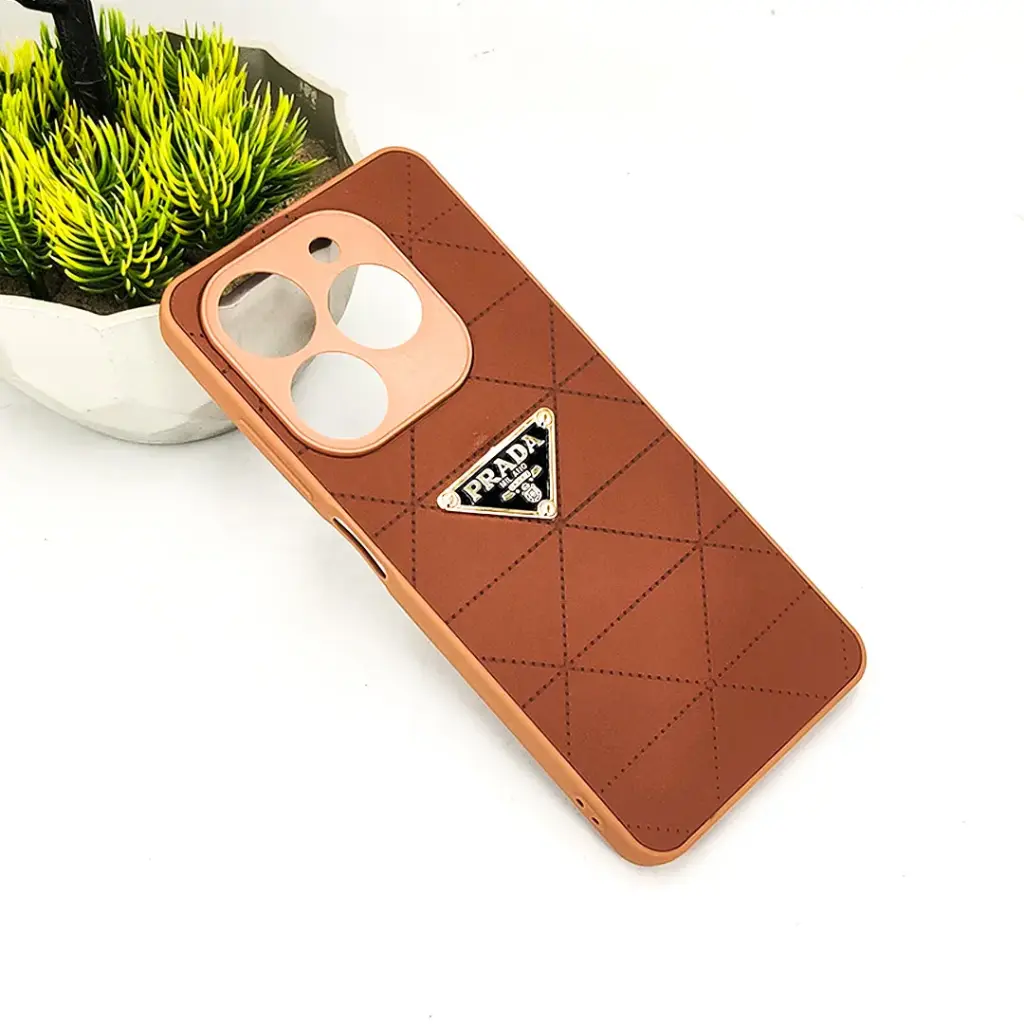 Infinix Hot 40i|Smart 8|Smart 8 Pro |Tecno Pop 8|Spark 20C|Spark 20 PRADA Logo Leather Texture Mobile Back Case (Dark Brown) 