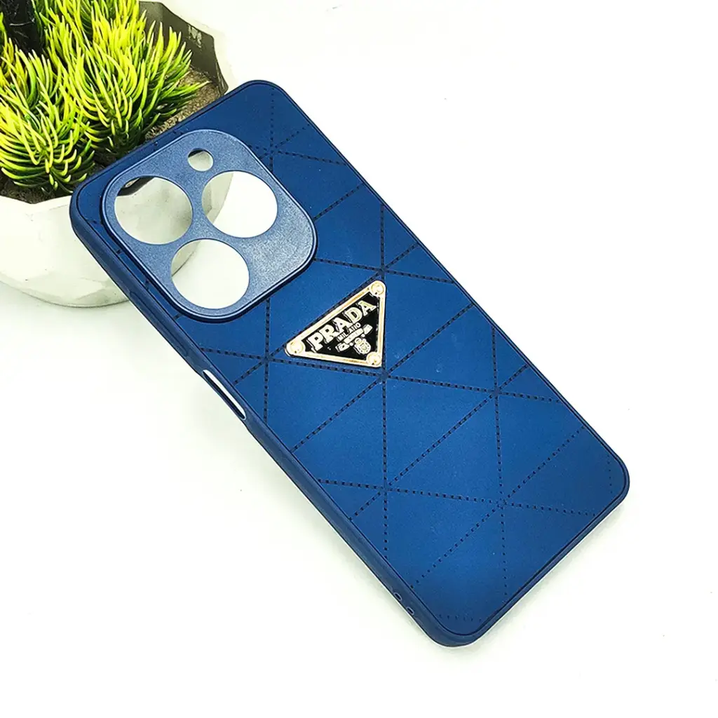 Infinix Hot 40i|Smart 8|Smart 8 Pro |Tecno Pop 8|Spark 20C|Spark 20 PRADA Logo Leather Texture Mobile Back Case (Blue)