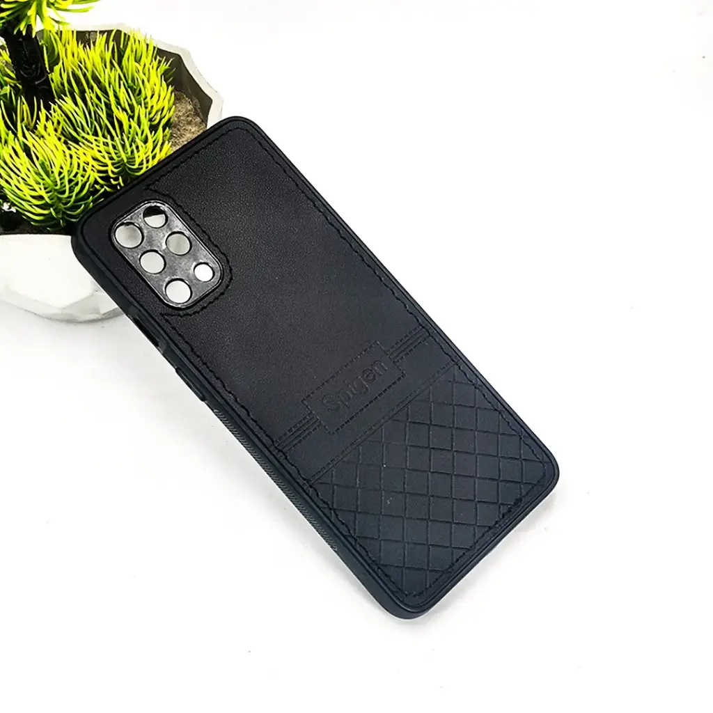 OnePlus 9R|OnePlus 8T Luxury Spigen Logo Leather Back Case (Black)