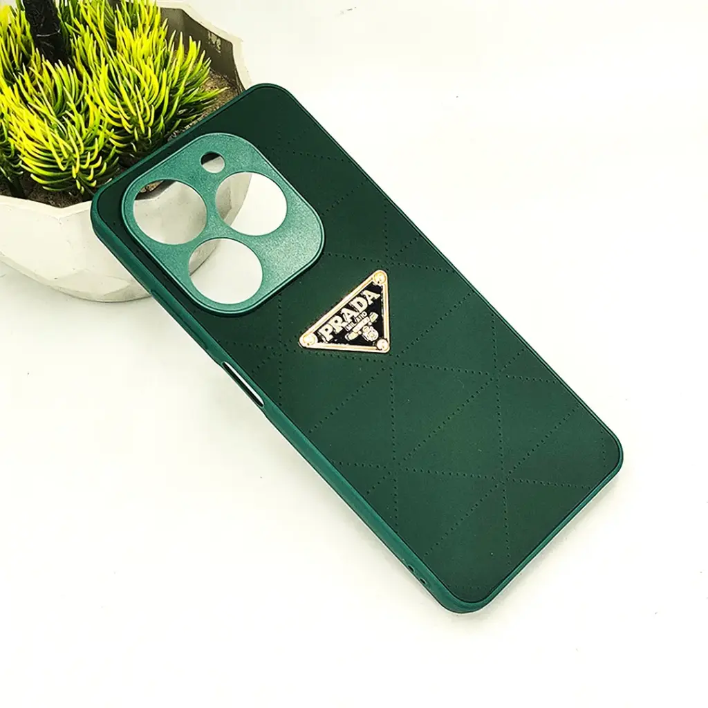 Infinix Hot 40i|Smart 8|Smart 8 Pro |Tecno Pop 8|Spark 20C|Spark 20 PRADA Logo Leather Texture Mobile Back Case (Green)