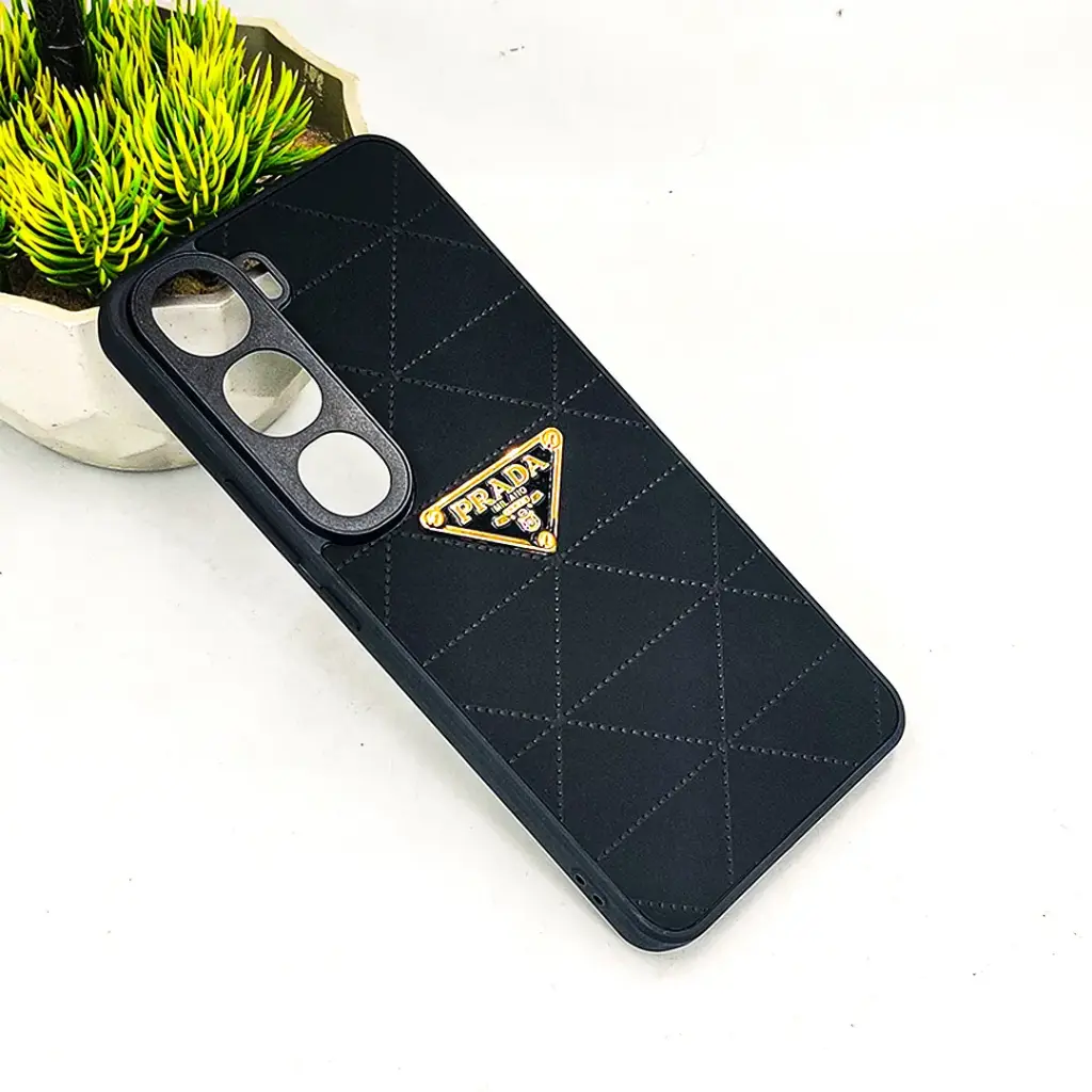 Vivo V40 Lite| Y200 4G PRADA Logo Leather Texture Mobile Back Case (Black)