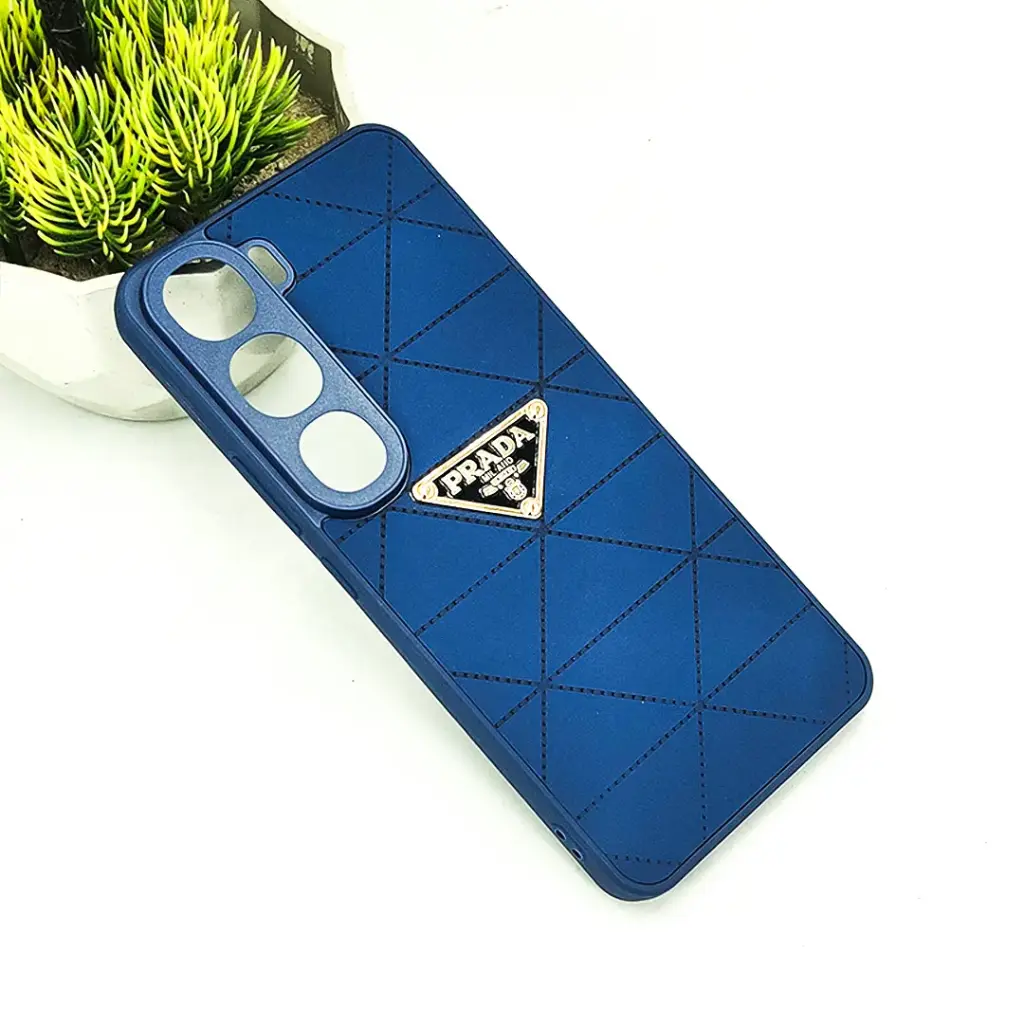 Vivo V40 Lite| Y200 4G PRADA Logo Leather Texture Mobile Back Case (Blue)