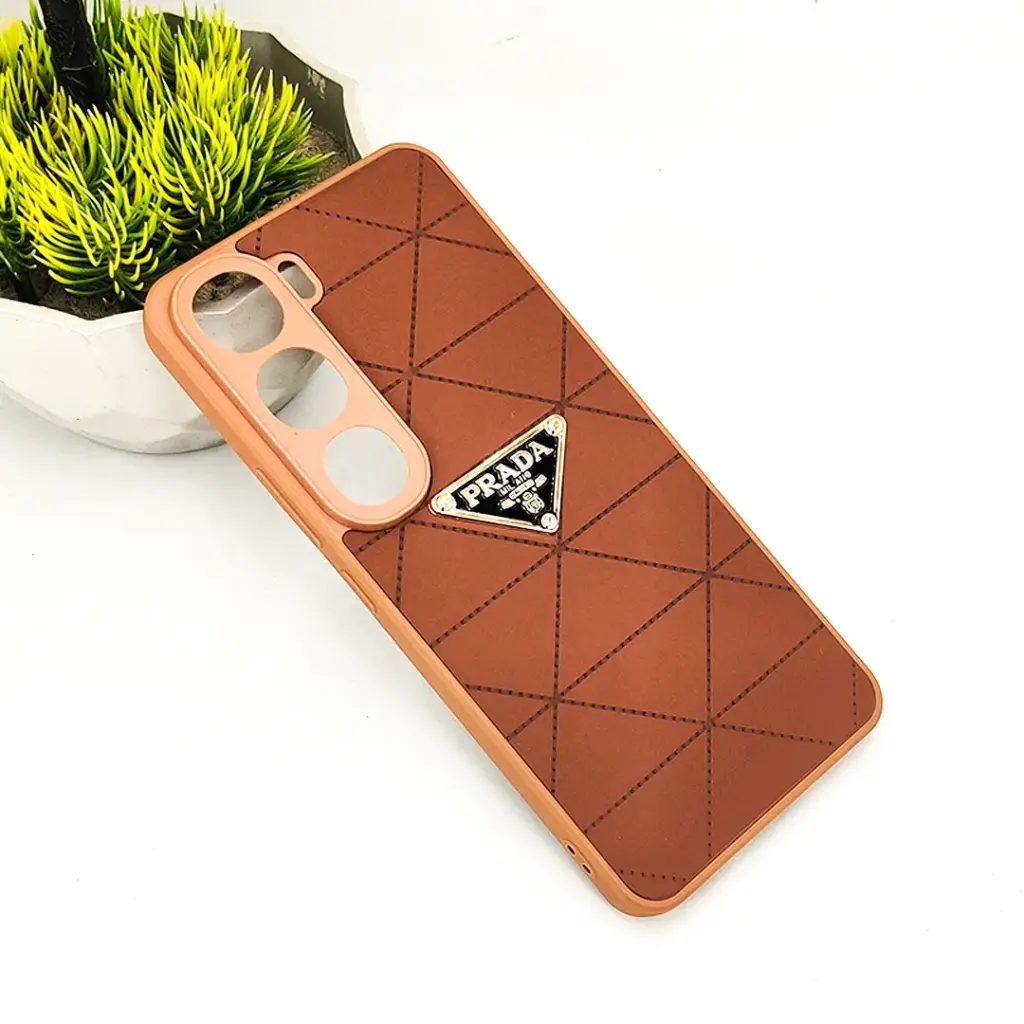 Vivo V40 Lite| Y200 4G PRADA Logo Leather Texture Mobile Back Case (Dark Brown)
