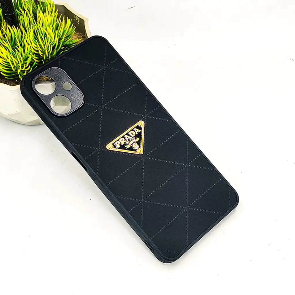 Samsung Galaxy A06 PRADA Logo Leather Texture Mobile Back Case (Black)