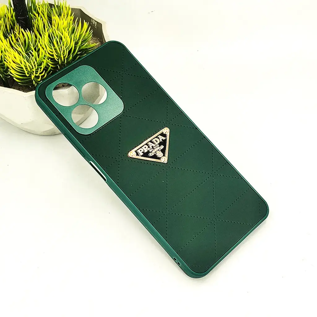 Oppo Realme C51|C53|Note 50 PRADA Logo Leather Texture Mobile Back Case (Green)