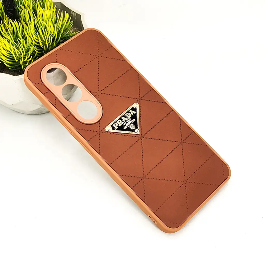 iTel S25 4G PRADA Logo Leather Texture Mobile Back Case (Dark Brown)