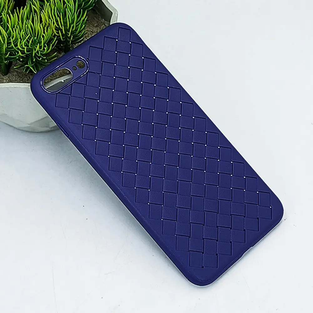 iPhone 7G Plus|8G Plus Woven With Leather Feel Soft Silicone Back Case (Navy Blue)