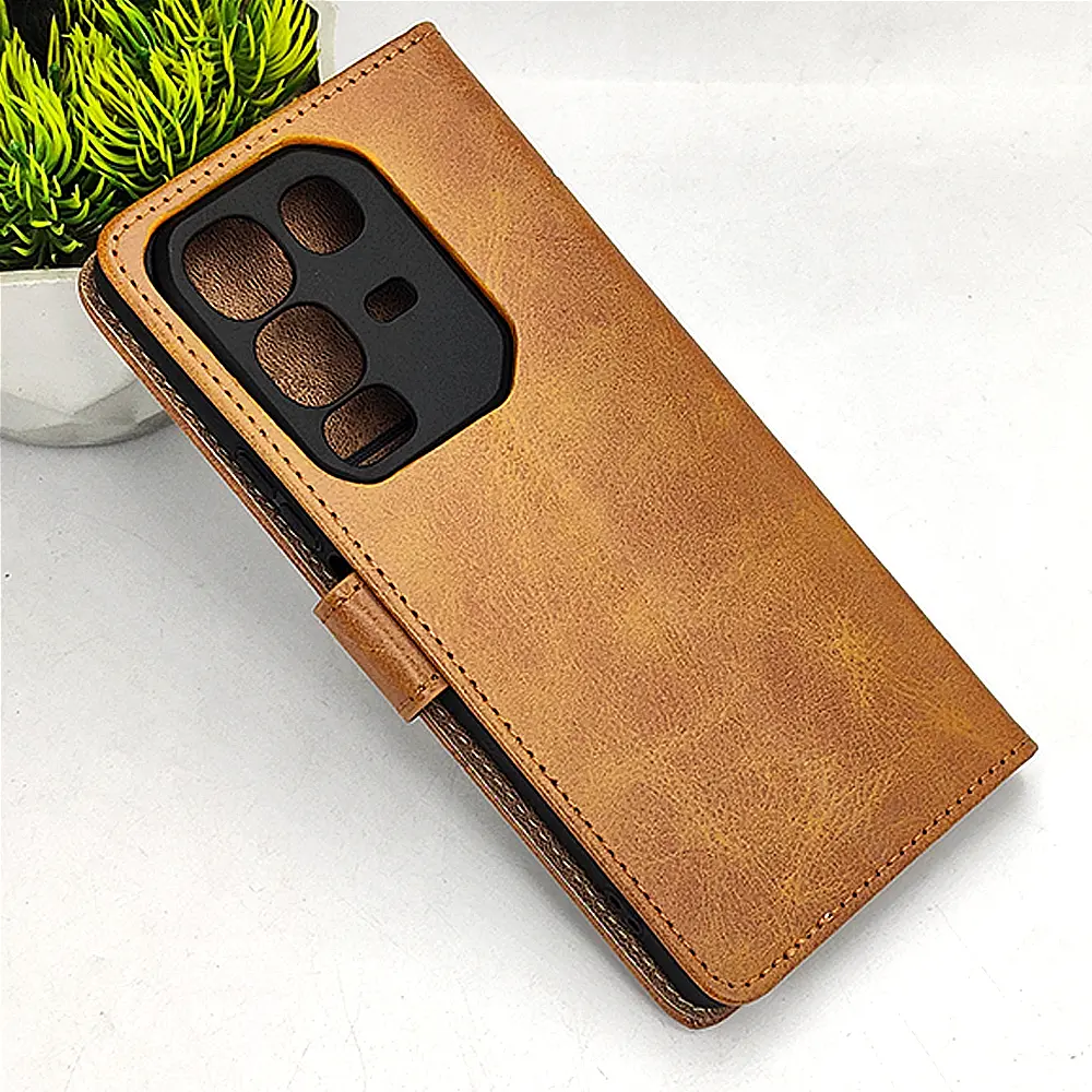 [PO42FBINOT50PR-4-5] Infinix Note 50 Pro 4G|Note 50 4G NMT Premium Luxuary Leather Book Case (Golden)