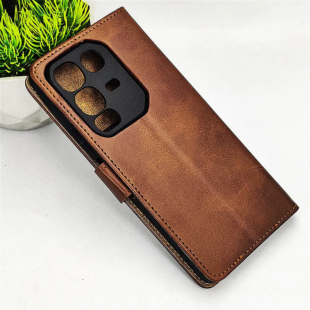 Infinix Note 50 Pro 4G|Note 50 4G NMT Premium Luxuary Leather Book Case (Dark Brown)