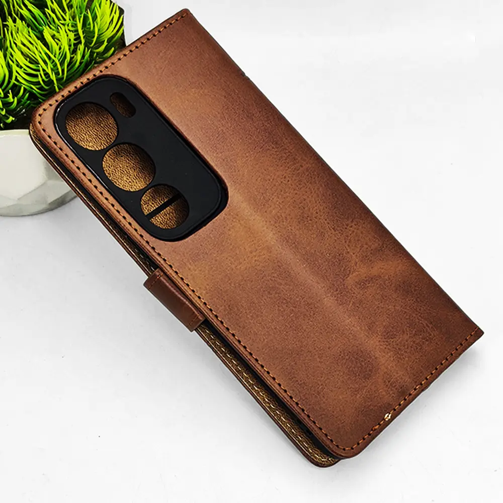 Vivo Y19s 4G NMT Premium Luxuary Leather Book Case (Dark Brown)