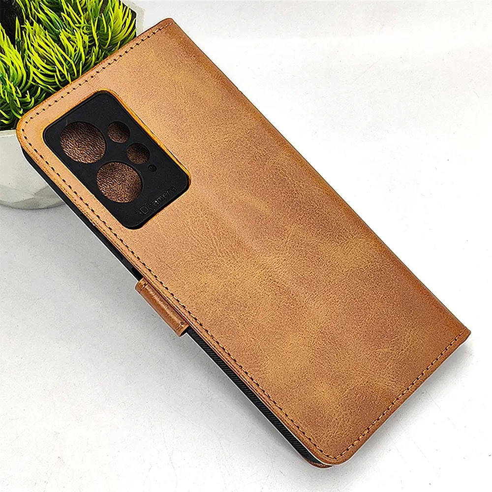 [PO42FBMINOT12-4-5] Xiaomi Redmi Note 12 4G NMT Premium Luxuary Leather Book Case (Golden)