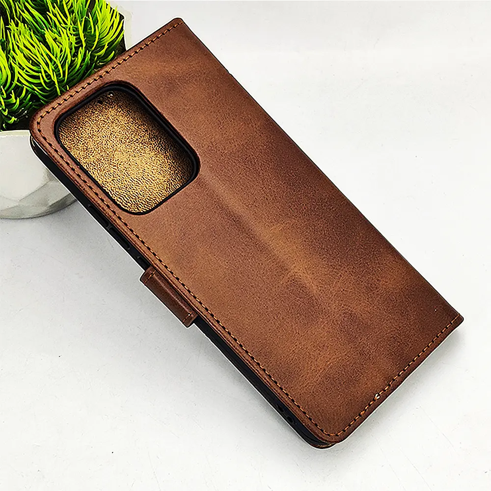 Oppo Reno 13 5G NMT Premium Luxuary Leather Book Case (Dark Brown)