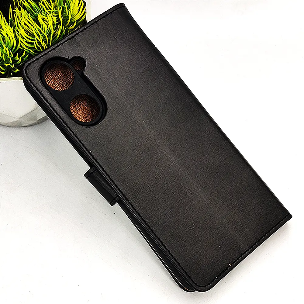 [PO42FBVIY18-4-2] Vivo Y18|Y18e|Y03|Y03T NMT Premium Luxuary Leather Book Case (Black)