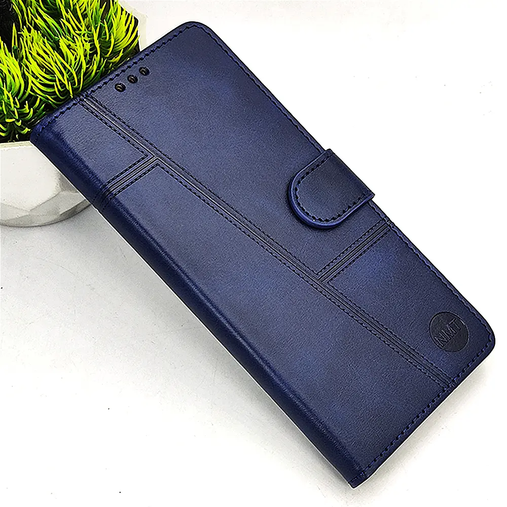 Vivo Y18|Y18e|Y03|Y03T NMT Premium Luxuary Leather Book Case (Navy Blue)