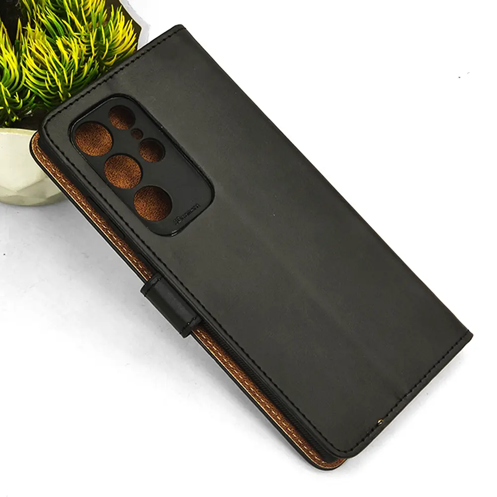 [PO42FBSS22U-4-2] Samsung Galaxy S22 Ultra NMT Premium Luxuary Leather Book Case (Black)