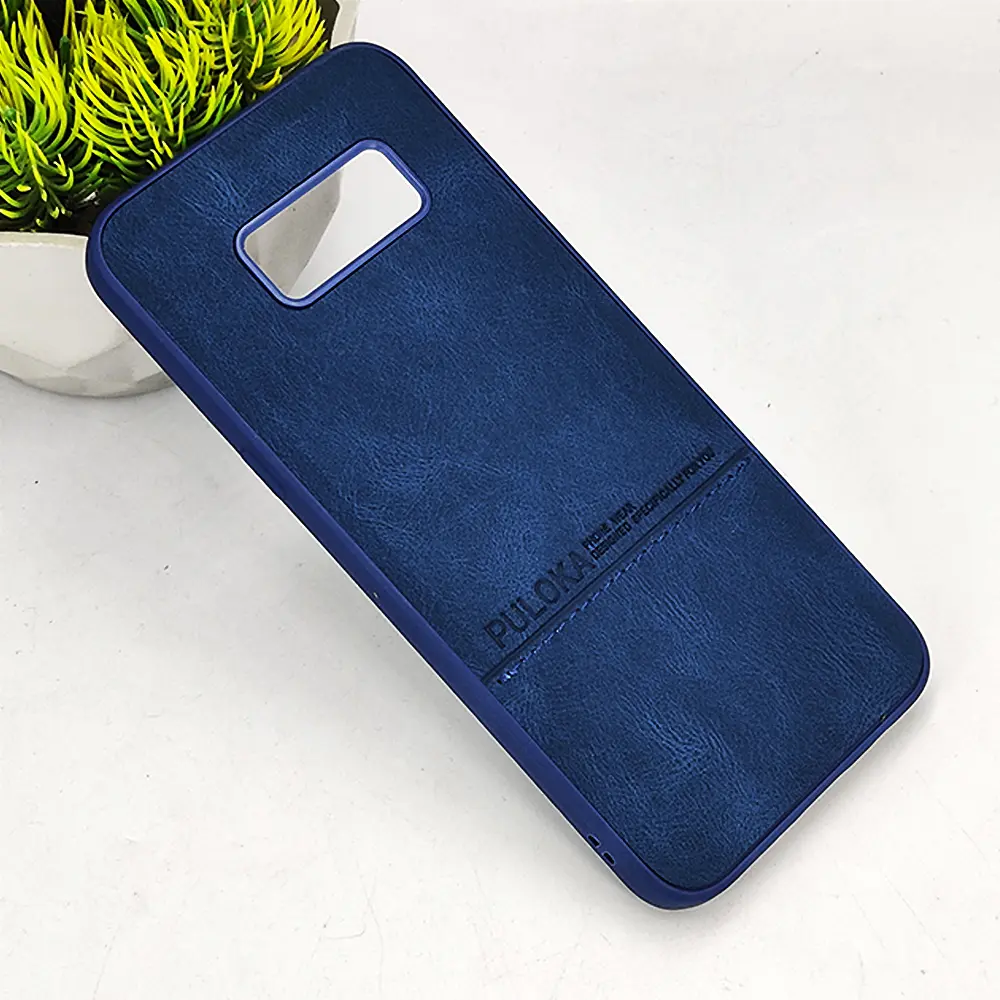 Samsung Galaxy S8 Plus PULOKA Logo Luxuary Leather Back Case (Navy Blue)
