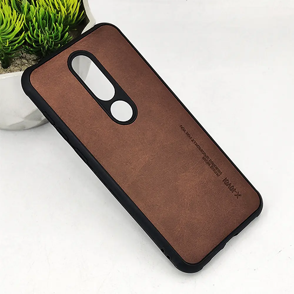 Nokia 6.1 Plus Leather Case Mobile Pouch (Dark Brown) 