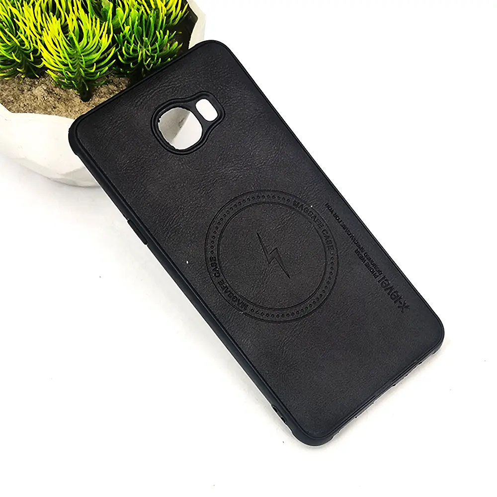 Samsung C7 Magsafe Logo X-Level Luxuary Leather Back Case (Black)