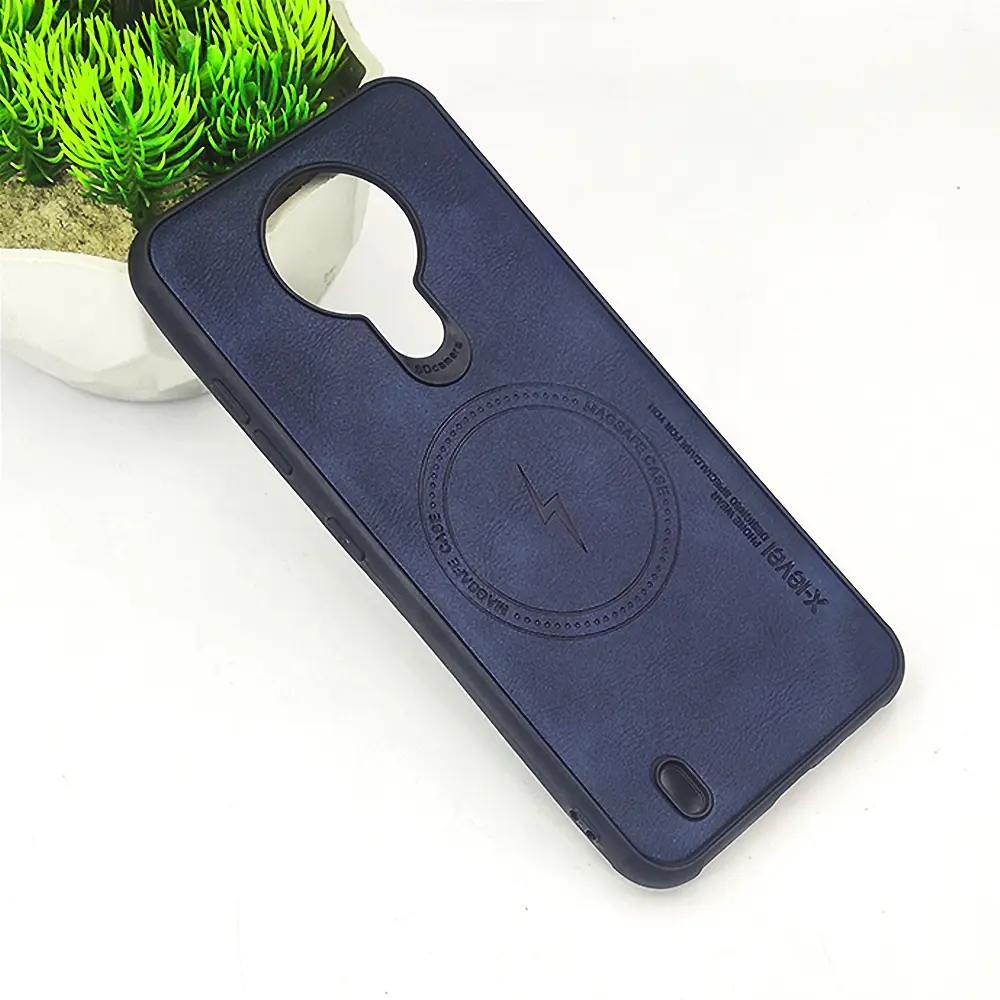 [PO18BNK1.4-2-17] Nokia 1.4 Magsafe Logo X-Level Luxuary Leather Back Case (Navy Blue)