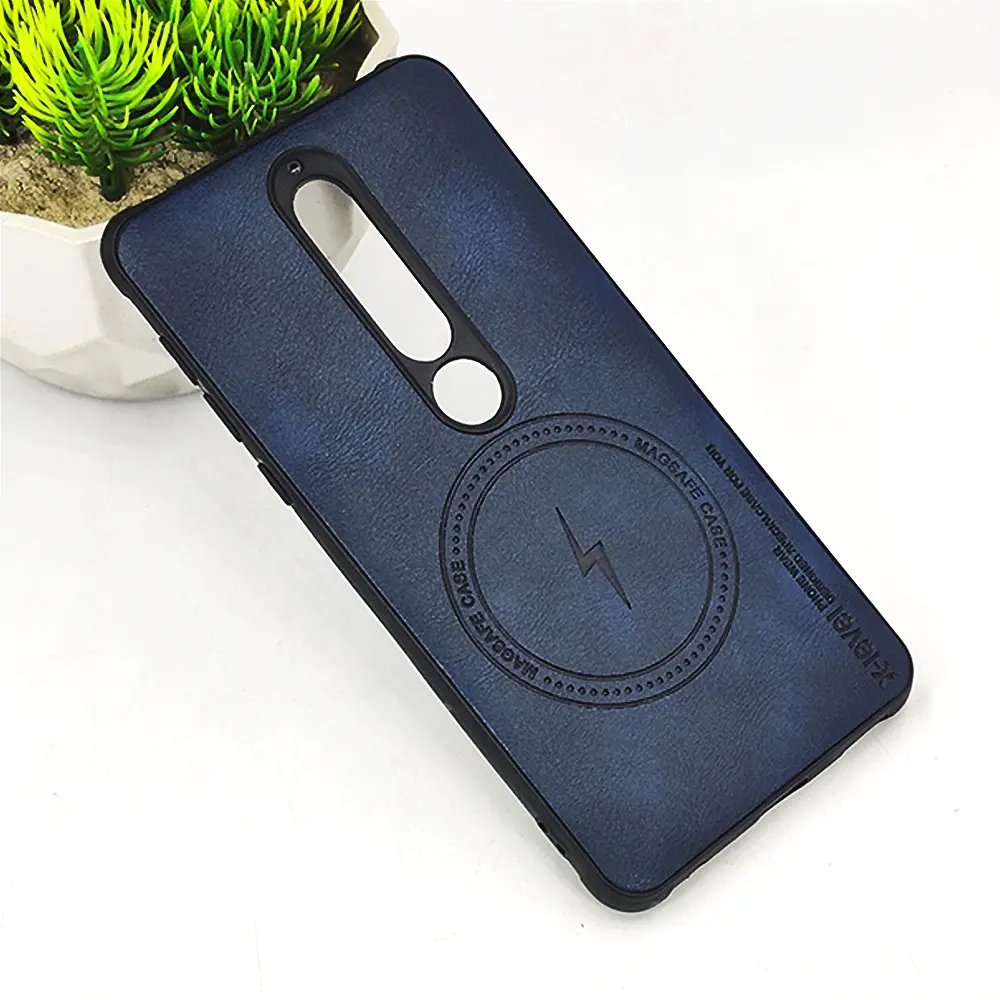 [PO18BNK6.1-2-17] Nokia 6.1 Magsafe Logo X-Level Luxuary Leather Back Case (Navy Blue)