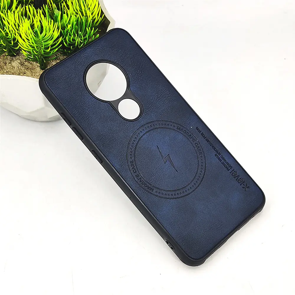Nokia 7.2 Magsafe Logo X-Level Luxuary Leather Back Case (Navy Blue) 