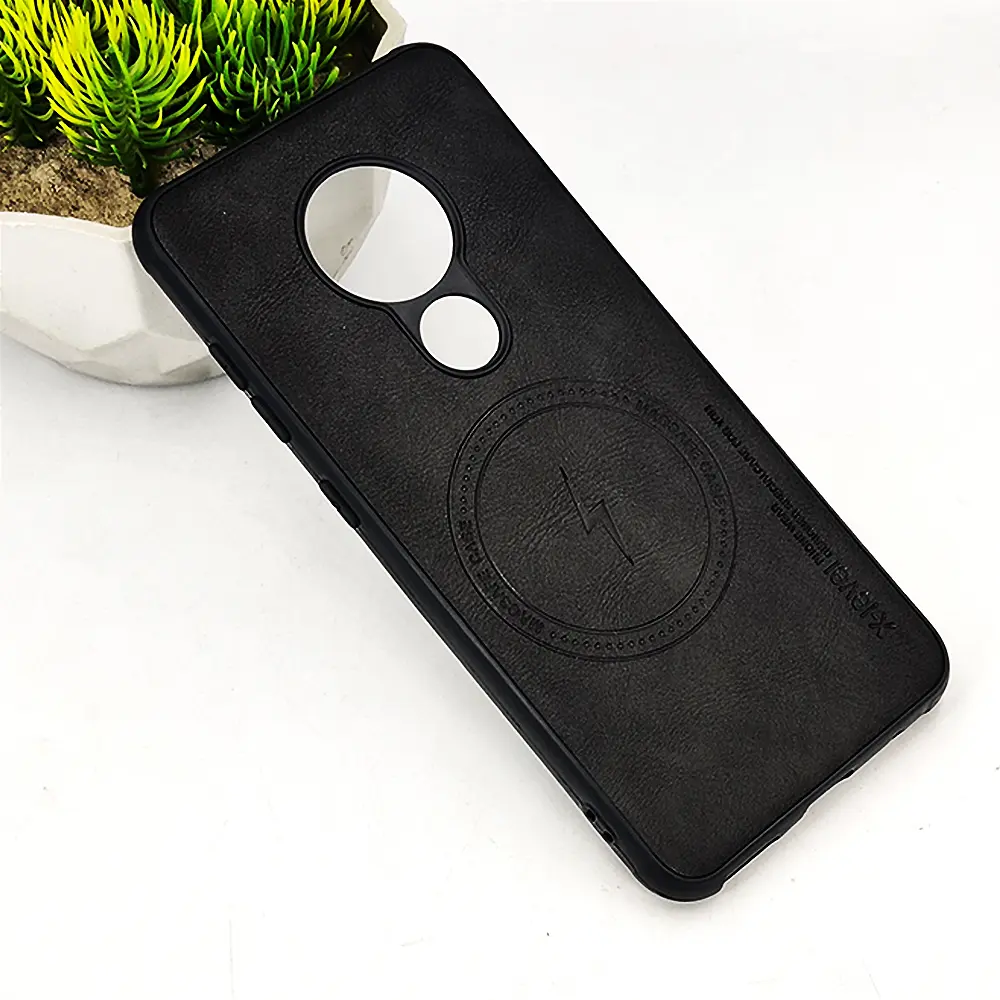 [PO18BNK7.2-2-2] Nokia 7.2 Magsafe Logo X-Level Luxuary Leather Back Case (Black)