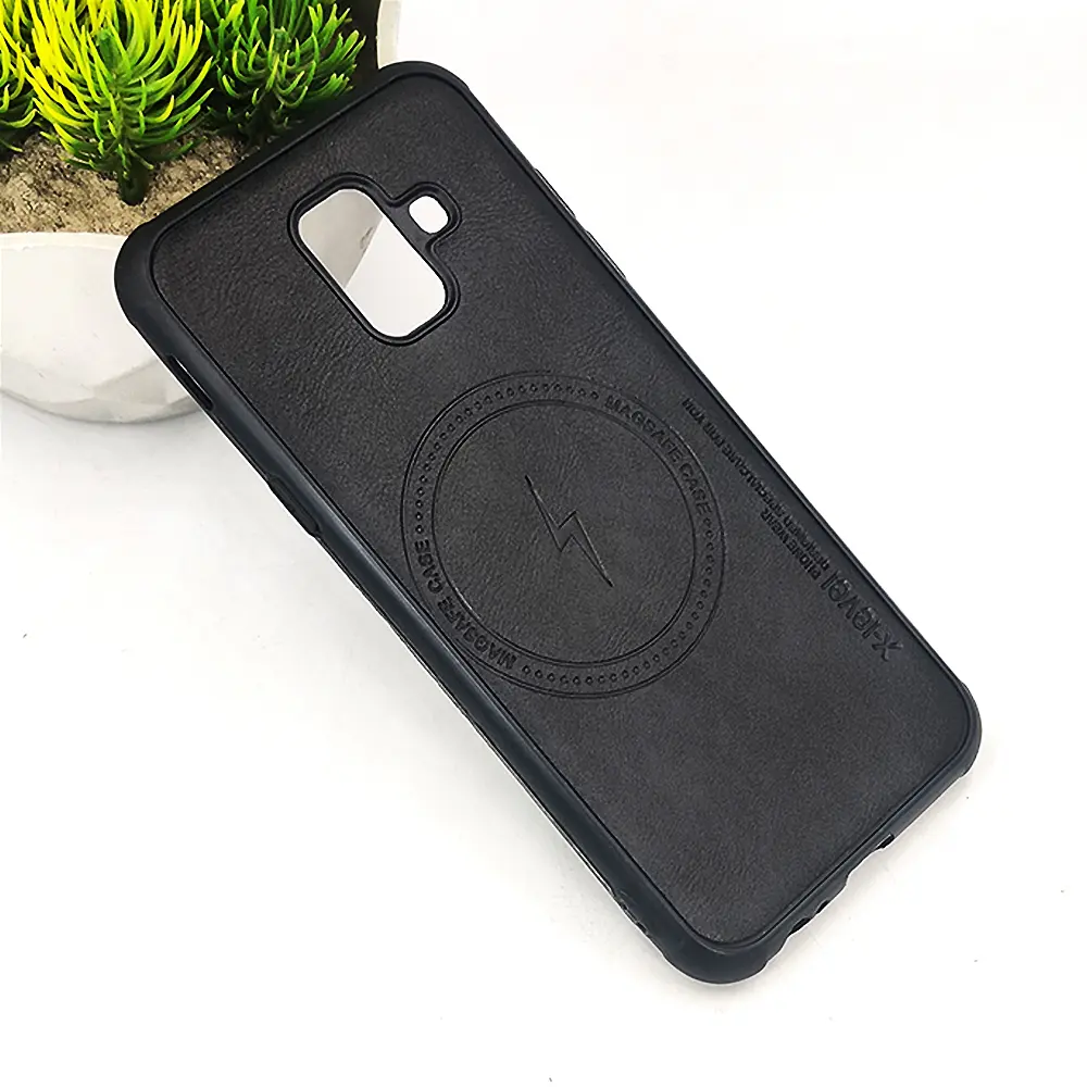 Samsung Galaxy A6 2018 Magsafe Logo X-Level Luxuary Leather Back Case (Black)