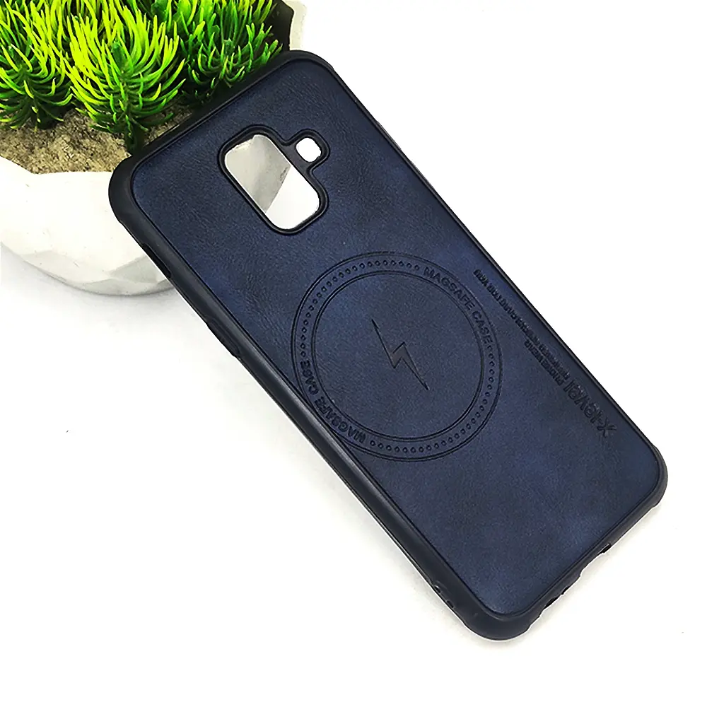 [PO18BSA6 2018-2-17] Samsung Galaxy A6 2018 Magsafe Logo X-Level Luxuary Leather Back Case (Navy Blue)
