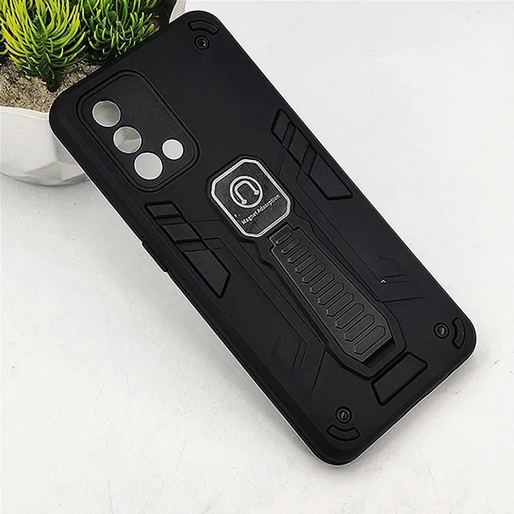 Oppo F19 Armour With Stand Back Case (Black)