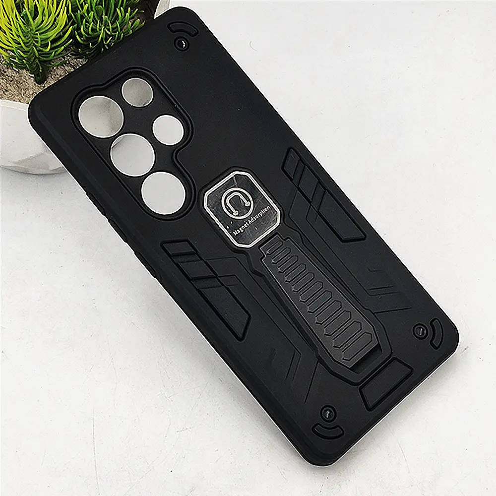 iTel S25 Ultra Armour With Stand Back Case (Black)
