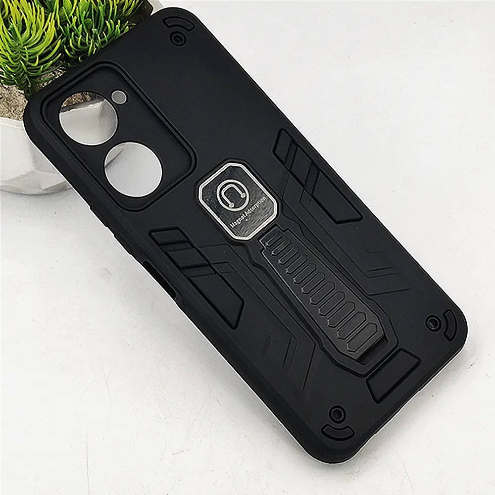 Vivo Y18|Y18e|Y03|Y03T Armour With Stand Back Case (Black) 
