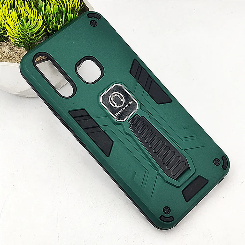 Vivo Y19 Armour With Stand Back Case (Green)