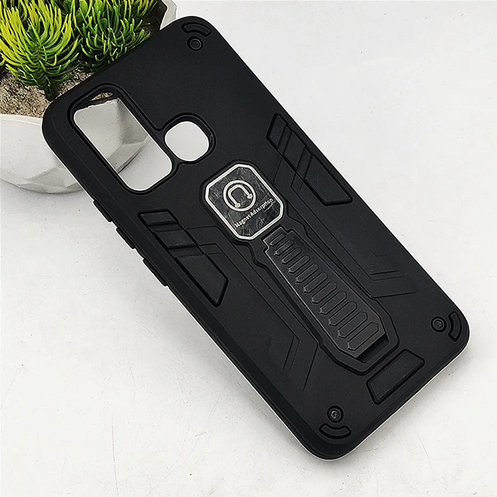 Vivo Y30/Y50 Armour With Stand Back Case (Black)