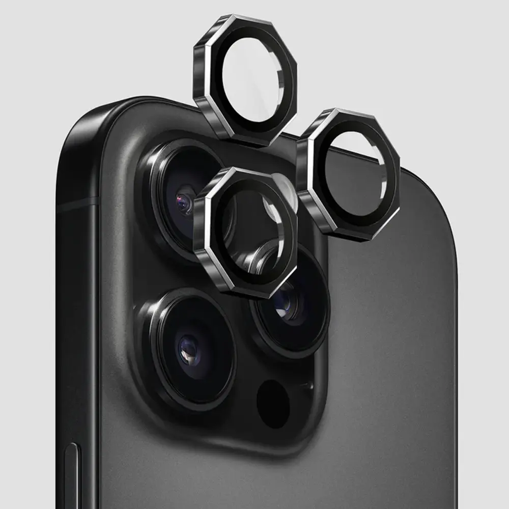 iPhone 15 Pro Max|iPhone 15 Pro AR/AF Octagonal Camera Lens Protection Ring (Black)
