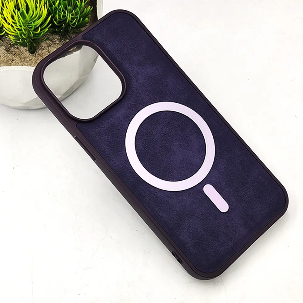 iPhone 14 Pro Max Luxuary PU Leather Magsafe Magnetic Back Case (Deep Purple)