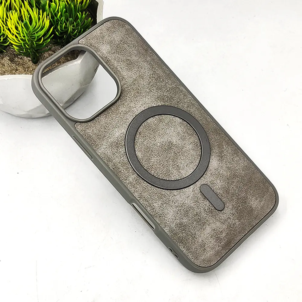 iPhone 14 Pro Max Luxuary PU Leather Magsafe Magnetic Back Case (Natural Titanium)