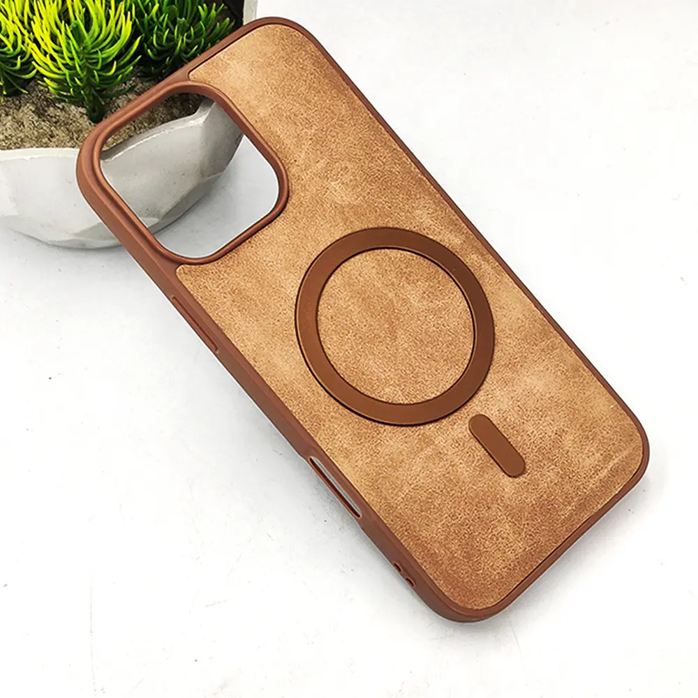 [PO32BIP15PMAX-7-42] iPhone 15 Pro Max Luxuary PU Leather Magsafe Magnetic Back Case (Desert Titanium)