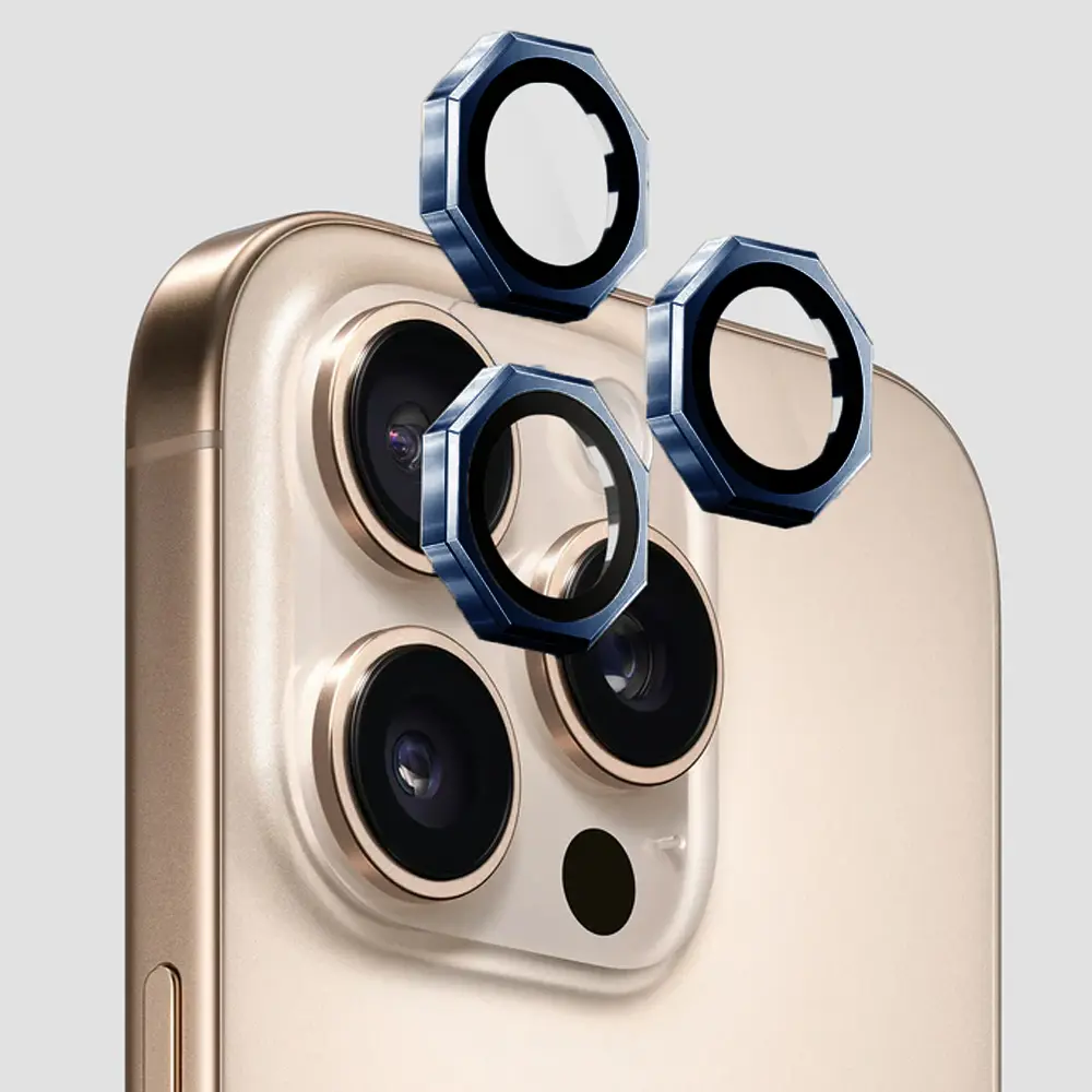 [PL14IP15PMX-9-3] iPhone 15 Pro Max|iPhone 15 Pro AR/AF Octagonal Camera Lens Protection Ring  (Blue)