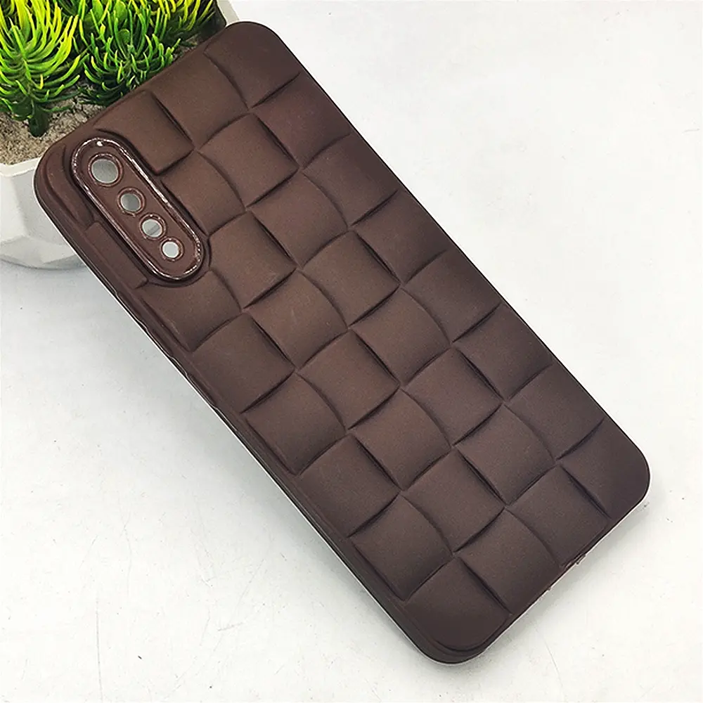 Vivo S1|V17 Neo|Y7s|Z5 3D Cube Waves Puffer Soft Silicone Back Case (Dark Brown)