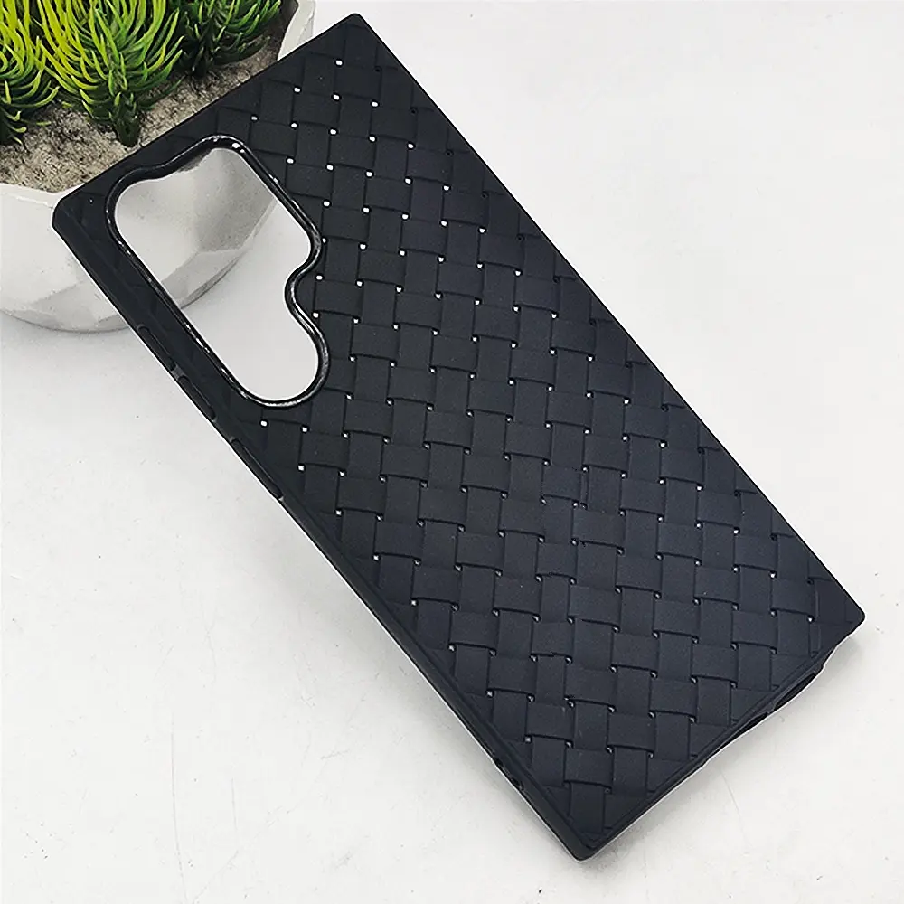 Samsung Galaxy S23 ULTRA  Woven With Leather Feel Soft Silicone Back Case (Black)