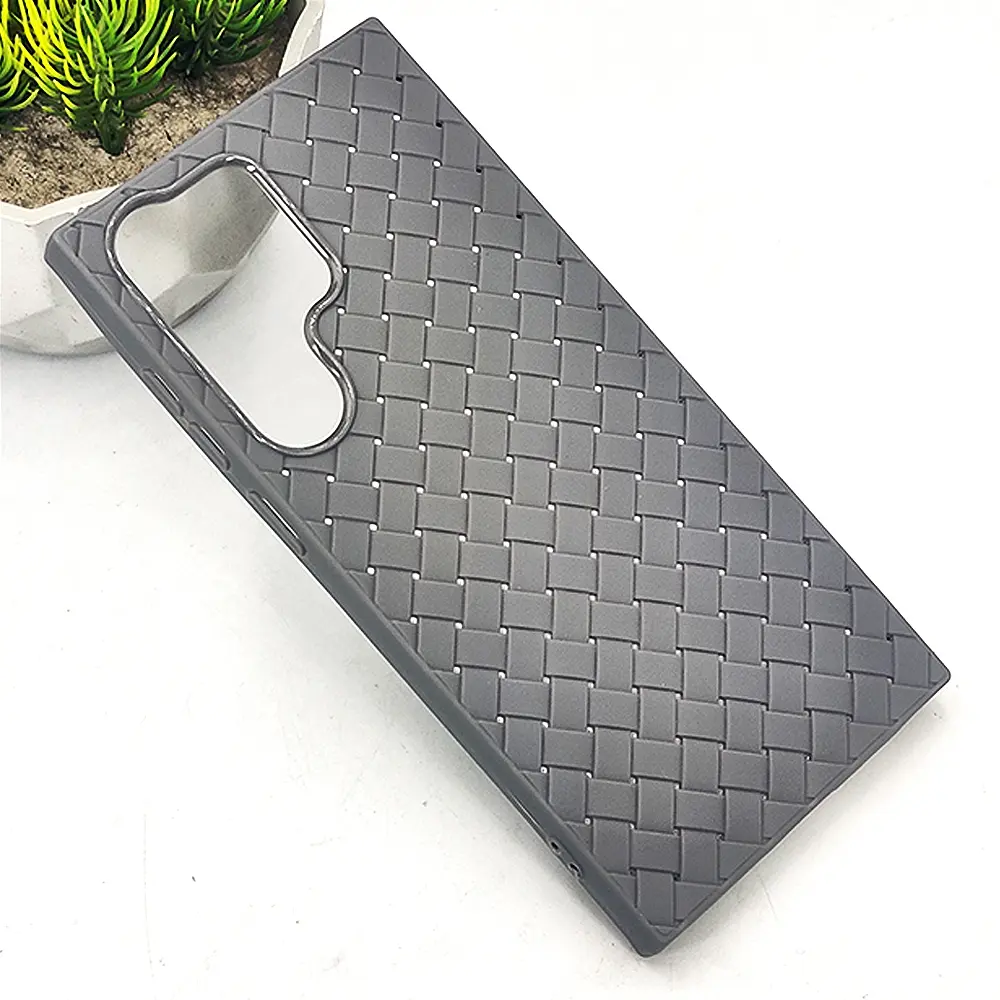 Samsung Galaxy S23 ULTRA  Woven With Leather Feel Soft Silicone Back Case (Natural Titanium)