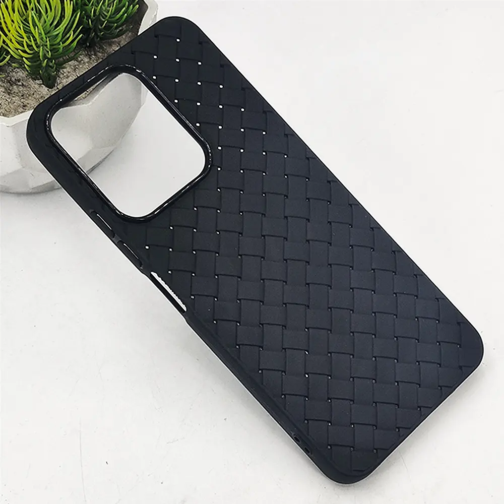Xiaomi Redmi 13  Woven With Leather Feel Soft Silicone Back Case (Black)