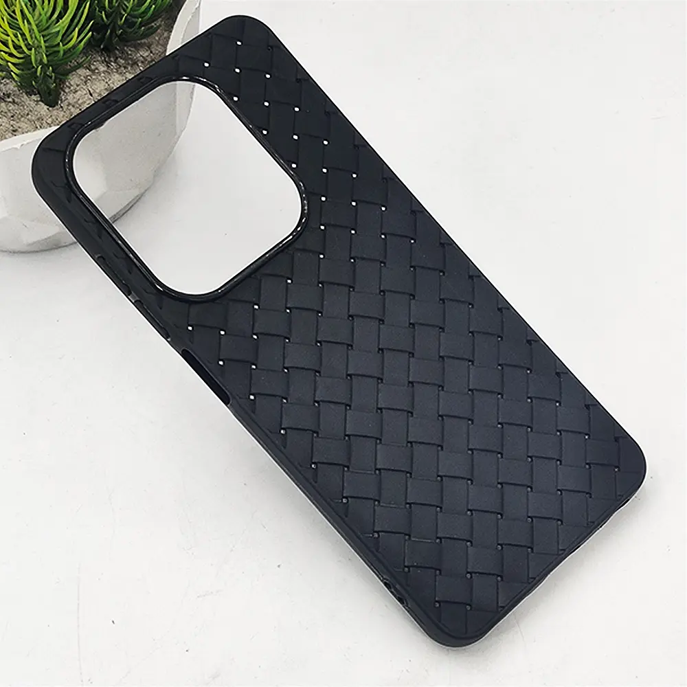  Xiaomi Redmi Note 14 Woven With Leather Feel Soft Silicone Back Case (Navy Blue) 