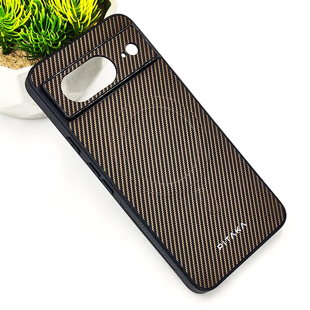 Google Pixel 8 Carbon Fiber With Wireless Magsafe Back Case (Dark Brown)